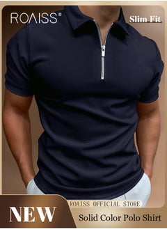 roaiss Men's Polo Shirt - Solid Color Short Sleeve Lapel T-Shirt - Casual Fit - Summer Fashion Essential  - Image 1