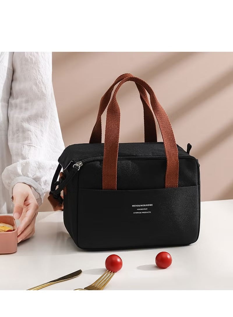 Hoasis Lunch Bag for Women Adults Men with Adjustable Shoulder Strap,Reusable Cute Lunch Pail bag for Lunch Box - Leakproof, Insulated Lunch Box Tote with Large Capacity, Cooler Lunch Container for Work/Travel/Office (Black) - Image 1