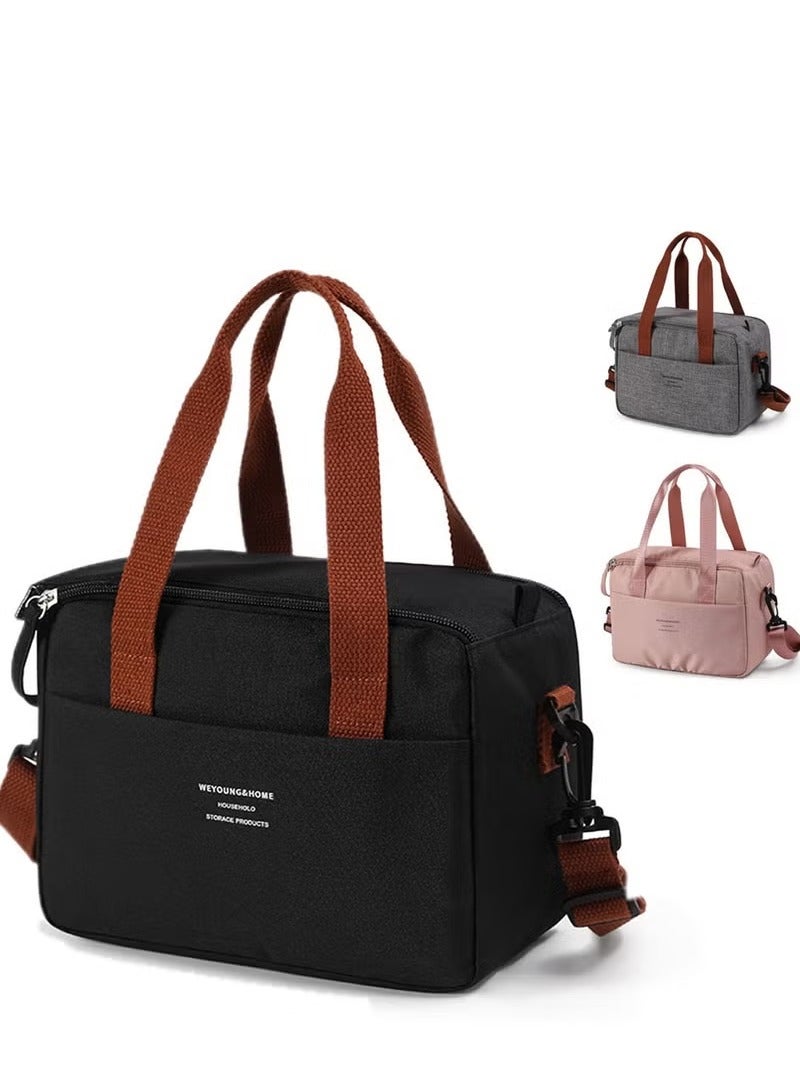 Hoasis Lunch Bag for Women Adults Men with Adjustable Shoulder Strap,Reusable Cute Lunch Pail bag for Lunch Box - Leakproof, Insulated Lunch Box Tote with Large Capacity, Cooler Lunch Container for Work/Travel/Office (Black) - Image 2