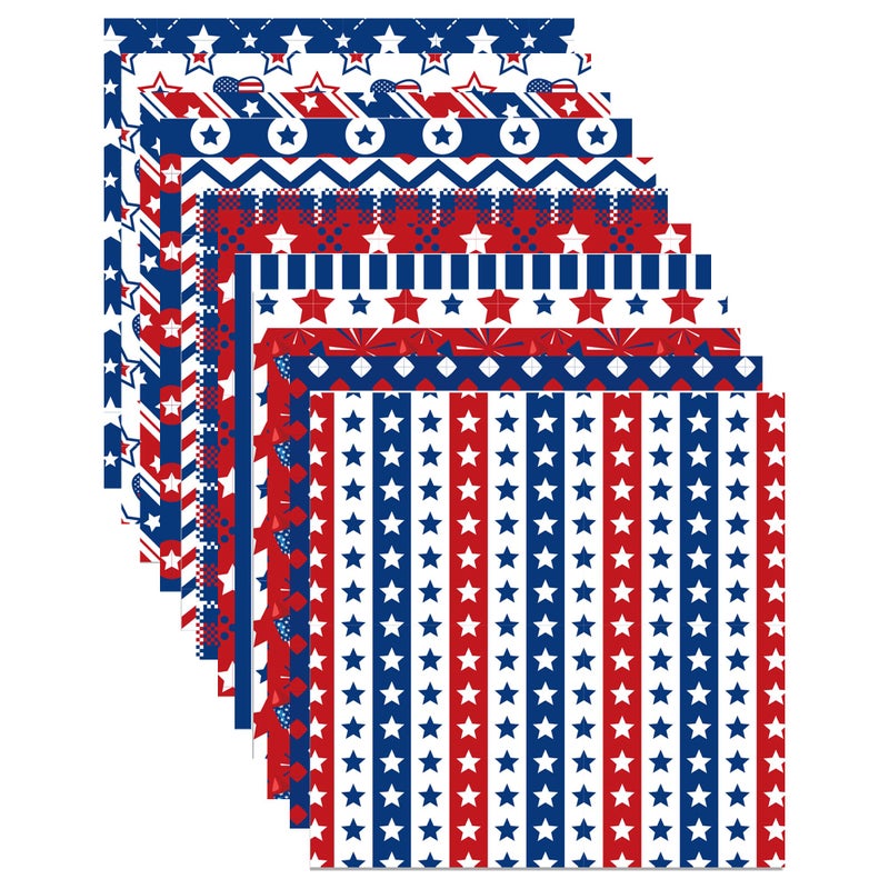 BHNACIER 24 Sheets American Flag Pattern Paper American National Day Scrapbook Paper 12 x 12 Patriotic Memorial Day Star American Flag Decorative Craft Papers for Independence Days DIY Card Making Scrapbook - Image 3