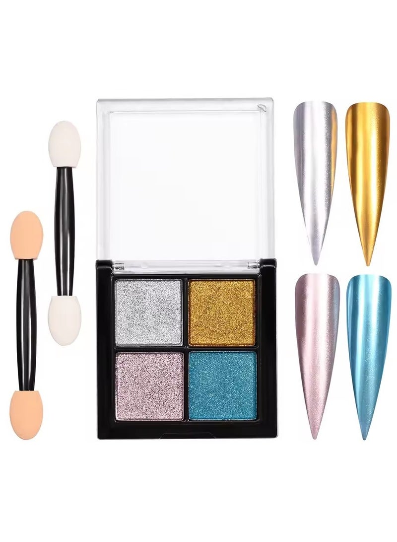 Goolsky 4Colors/Set Magic Mirror Rubbing Nail Glitter Powder - Metallic Chrome Nail Powder Nails UV Gel Polish Pigment Dust Decoration** - Image 1
