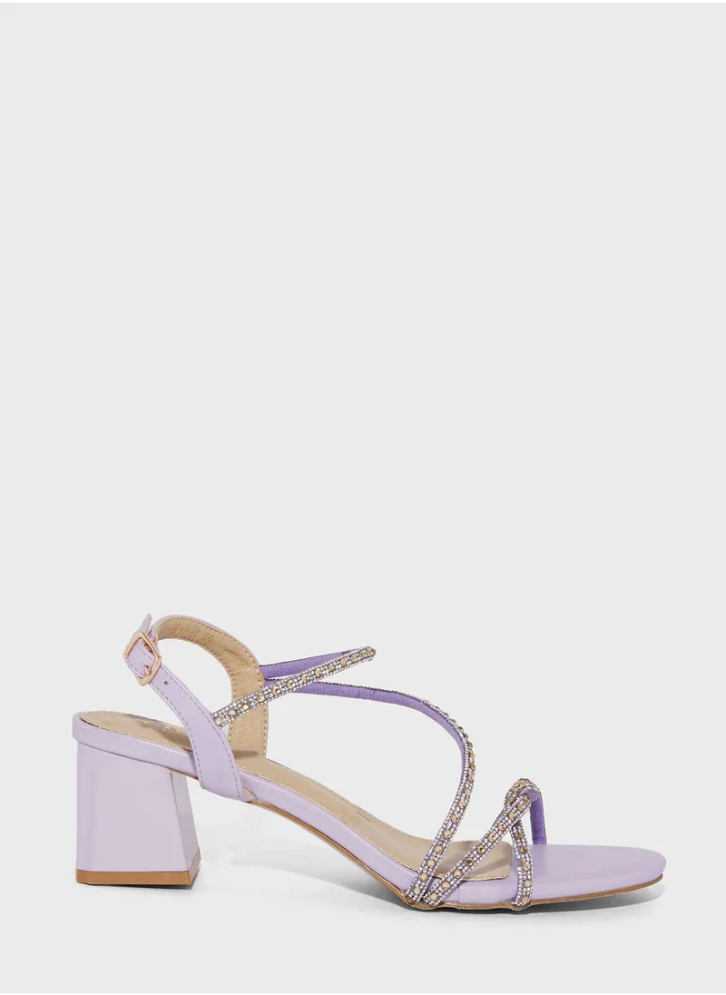 ELLA Block Heel Sandal With Diamante Trim