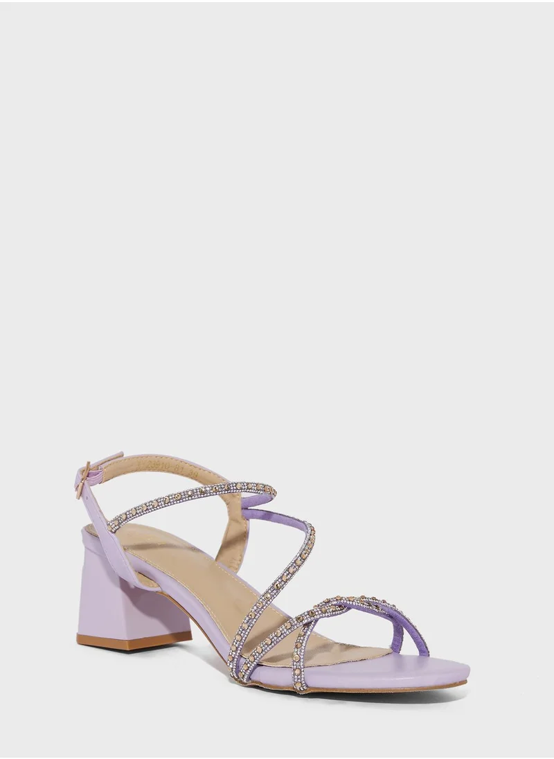 ELLA Block Heel Sandal With Diamante Trim