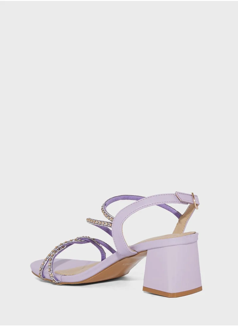 ELLA Block Heel Sandal With Diamante Trim