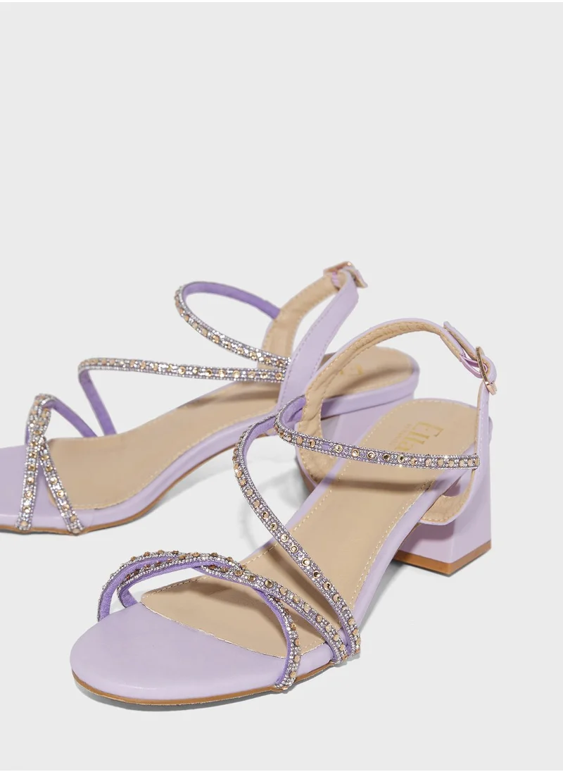 ELLA Block Heel Sandal With Diamante Trim
