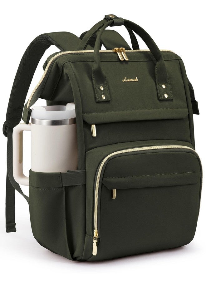 LOVEVOOK Laptop Backpack for Women with Giant Tumbler Holder Pocket,15.6 inch Waterproof Travel Backpack Purse Computer Laptop Bag,Professional Work College Nurse Teacher Backpack Daypack,Olive Green - Image 1