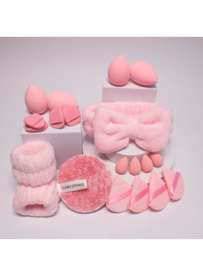 Generic Glow Living 20-Piece Pink Makeup Sponge and Accessories Set with Headband and Puffs - Image 1