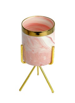Ceramic Pink Beautiful Print Candle Holder with Metal Stand, Round Small Candle Stand for Home & Office, Beautiful Decorative for Living Rooms, Dining Table, Halls, Cafe