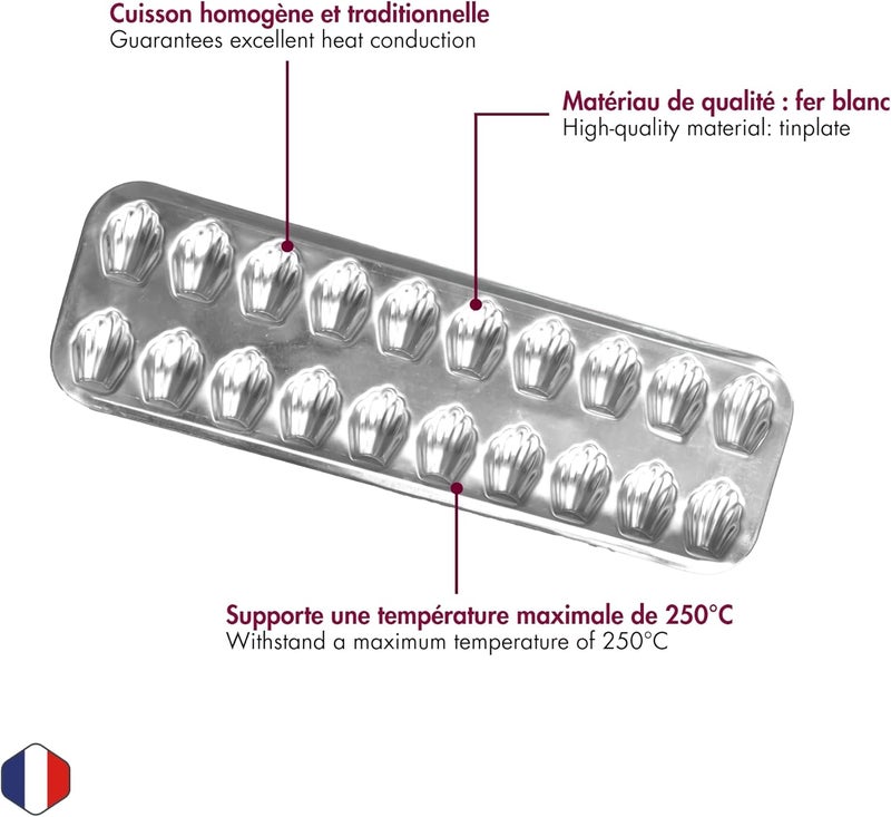 Gobel - Tinplate Madeleine Pan - 20 Madeleines - 15 9/16" x 4 15/16" x 1/2" - Image 3