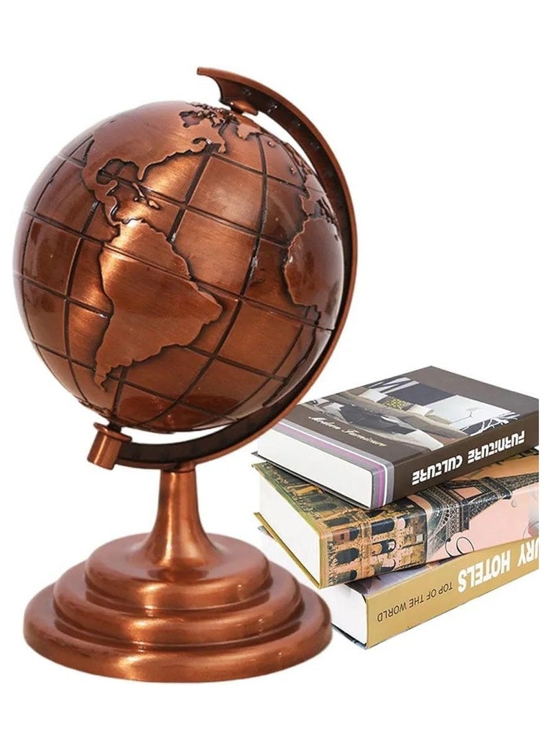 مجسم ديكور- مجسم مصغر للارض - مجسم كرة ارضية لديكور المكتب - مجسم الكرة الأرضية الدوارة الحديدية العتيقة: تحفة مكتبية صغيرة، صُنعت من المعدن بحرفية اللون برونزي  - Image 2