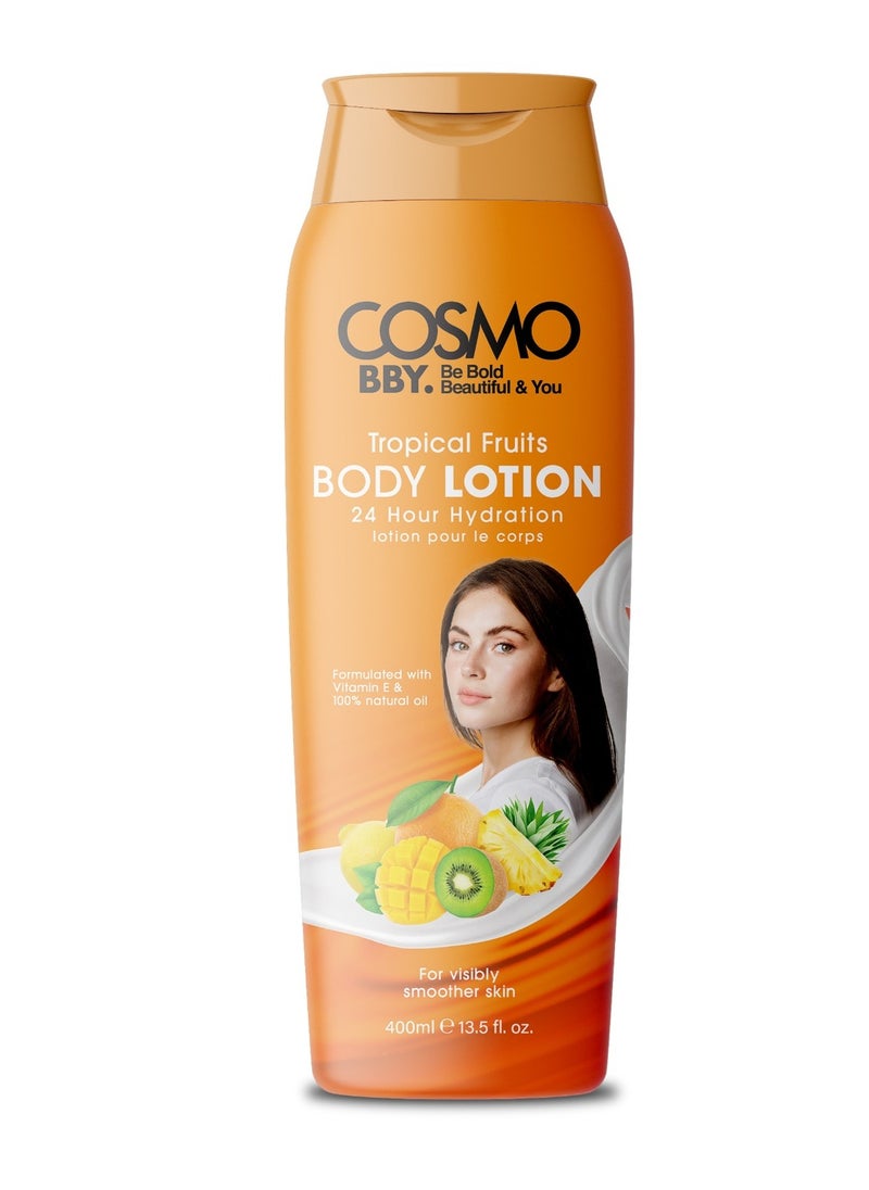 COSMO Tropical Fruits Body Lotion 24 Hour Hydration Formulated With Vitamine E 400Ml 