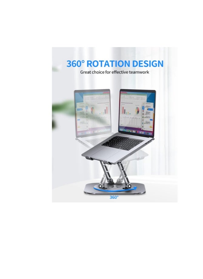 Generic - AOEVI Adjustable Laptop Stand with 360 Rotating Base, Computer Stand for Laptop Ergonimic Foldable Laptop Riser for Desk Compatible with MacBook Pro/Air Notebook up to 16 Inches, Grey - Image 1