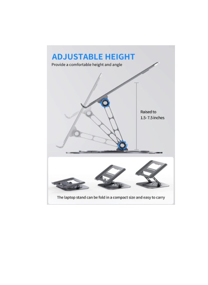 Generic - AOEVI Adjustable Laptop Stand with 360 Rotating Base, Computer Stand for Laptop Ergonimic Foldable Laptop Riser for Desk Compatible with MacBook Pro/Air Notebook up to 16 Inches, Grey - Image 1