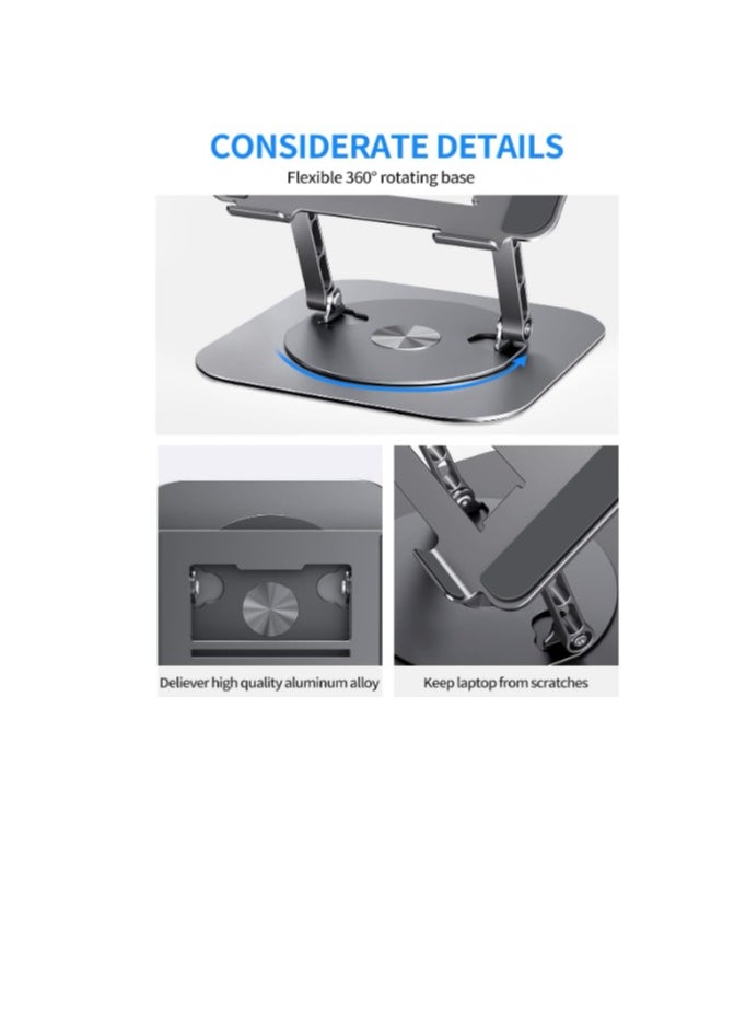 Generic - AOEVI Adjustable Laptop Stand with 360 Rotating Base, Computer Stand for Laptop Ergonimic Foldable Laptop Riser for Desk Compatible with MacBook Pro/Air Notebook up to 16 Inches, Grey - Image 1