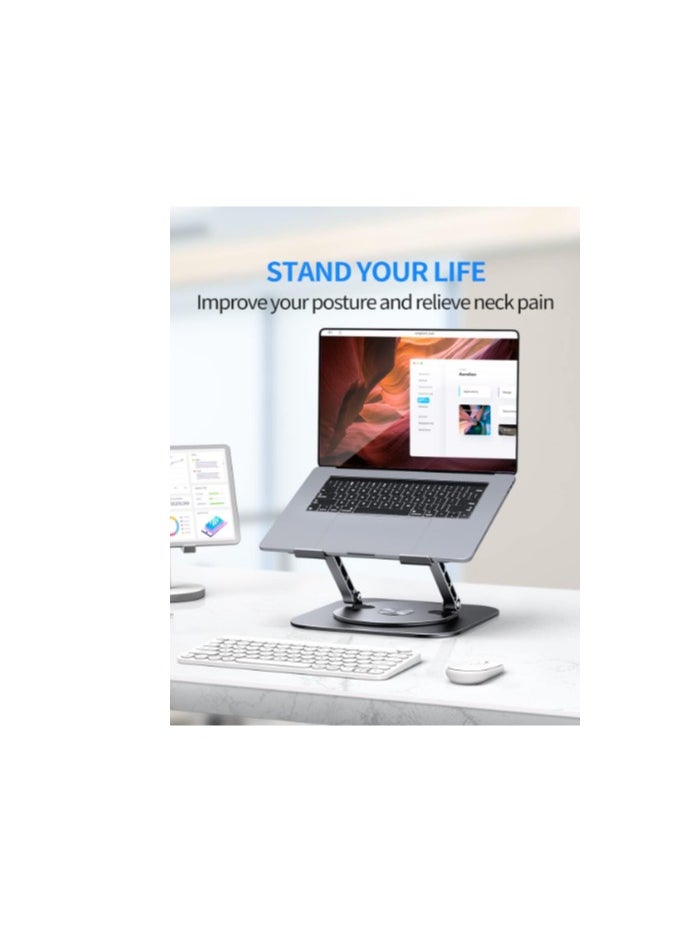 Generic - AOEVI Adjustable Laptop Stand with 360 Rotating Base, Computer Stand for Laptop Ergonimic Foldable Laptop Riser for Desk Compatible with MacBook Pro/Air Notebook up to 16 Inches, Grey - Image 1