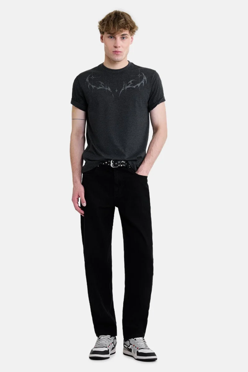 سنيتش Black Graphic Half Sleeve Regular Fit Streetwear T-Shirt