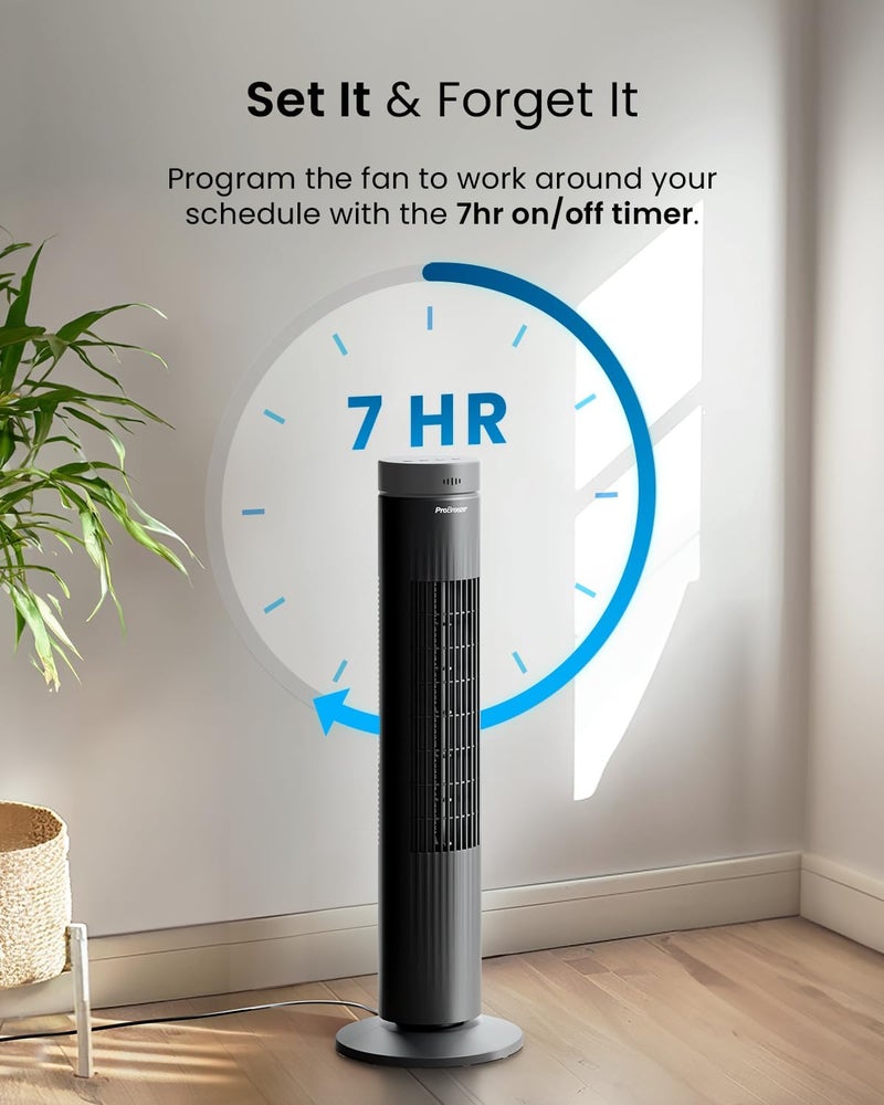 Pro Breeze 30" Tower Fan with 7-Hour Digital Timer, Remote Control, 3 Cooling Fan Modes & LED Light Indicator - Powerful & Energy-Efficient Electric Fan for Home and Office - Black - Image 4