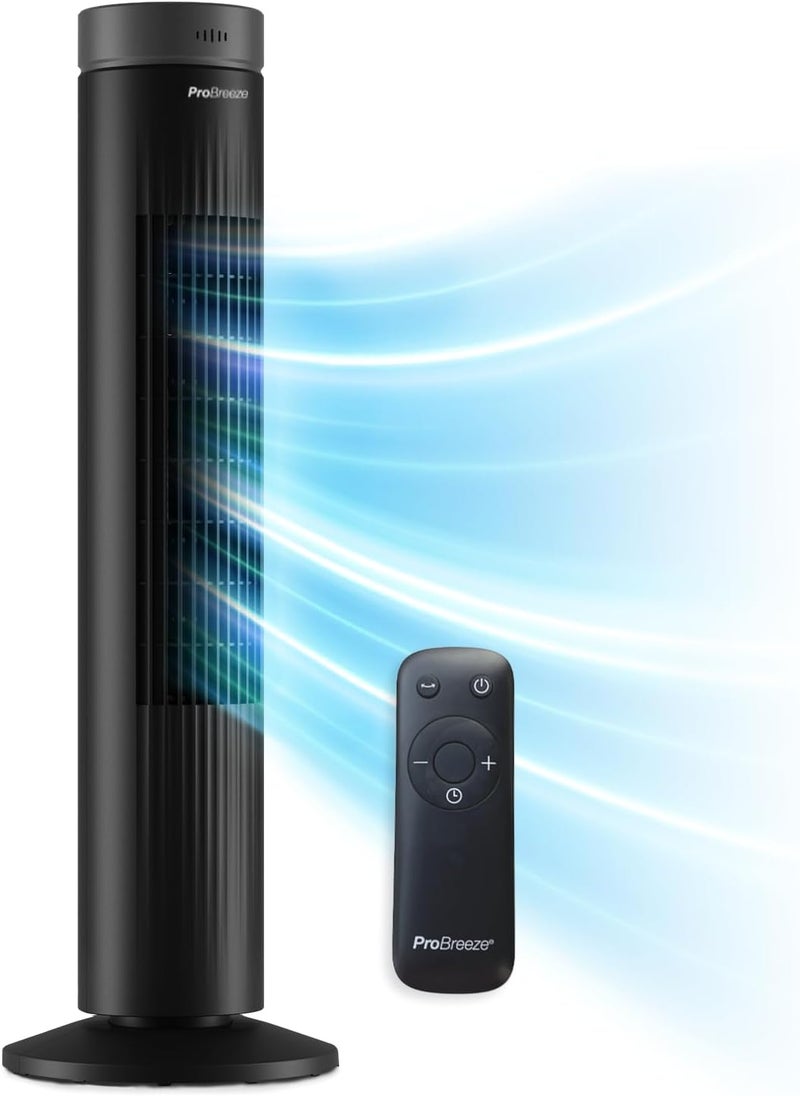 Pro Breeze 30" Tower Fan with 7-Hour Digital Timer, Remote Control, 3 Cooling Fan Modes & LED Light Indicator - Powerful & Energy-Efficient Electric Fan for Home and Office - Black - Image 1