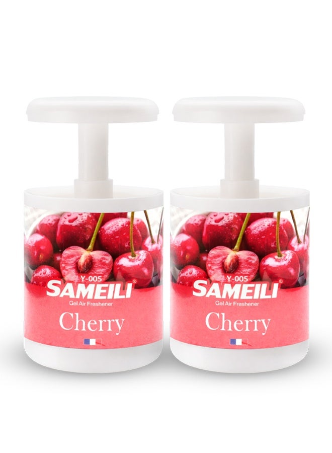 ساميلي مجموعة من قطعتين من معطر جو جل ساميلي برائحة الكرز Y-005، قابل للتعديل عن طريق السحب للتحكم في الرائحة، معطر جو جل يدوم طويلاً للسيارة، حامل الأكواب، المنزل، المكتب - Image 1