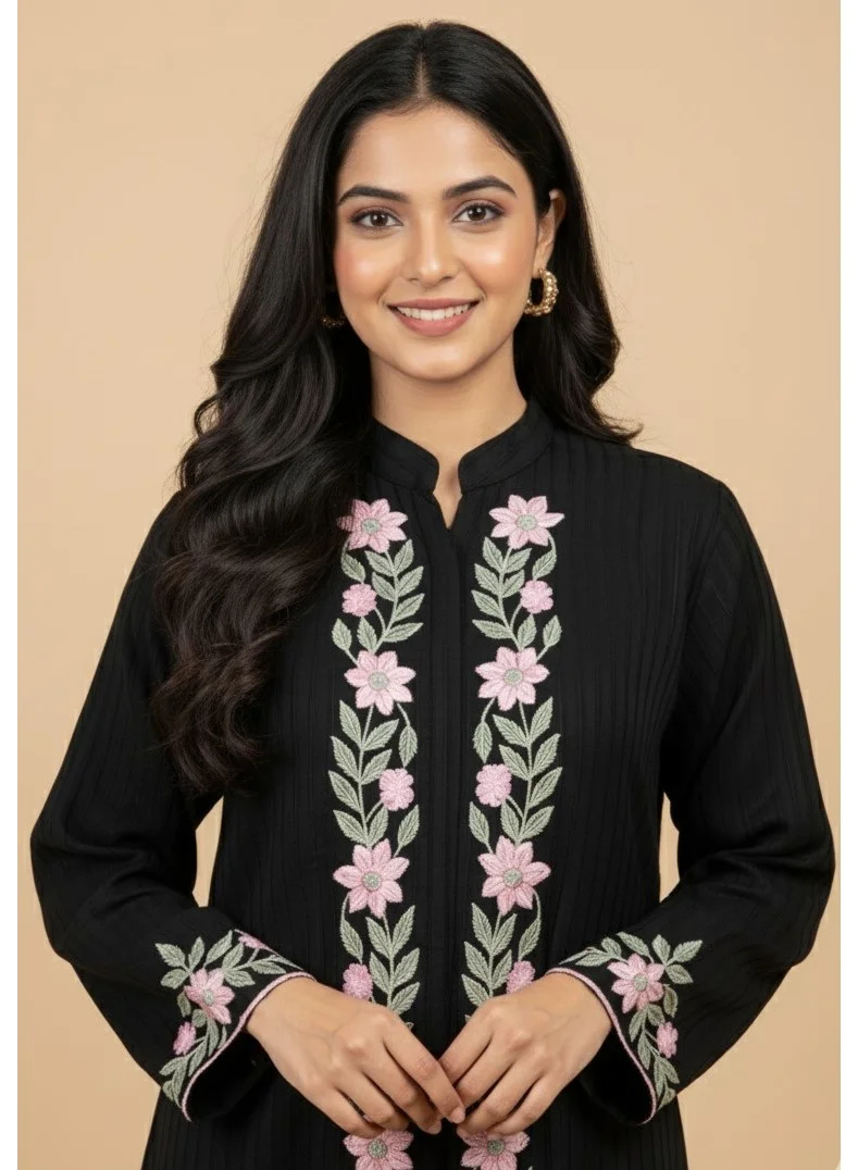 HANA & SARA Traditional Arabic Jalabiya Kaftan - Modest Dress with Floral Embroidery & Pleats