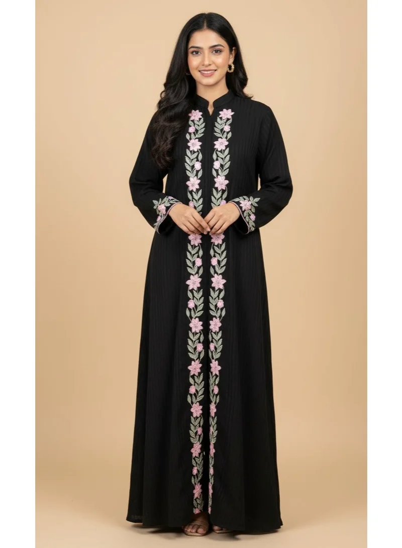 HANA & SARA Traditional Arabic Jalabiya Kaftan - Modest Dress with Floral Embroidery & Pleats