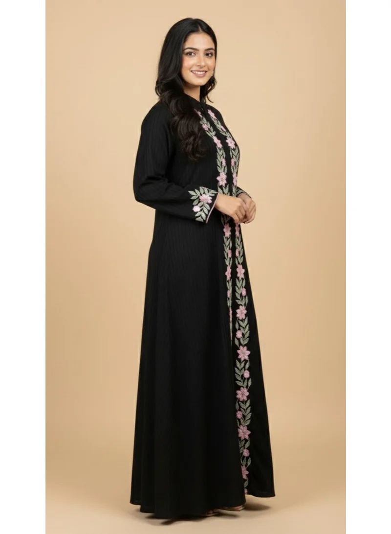 HANA & SARA Traditional Arabic Jalabiya Kaftan - Modest Dress with Floral Embroidery & Pleats