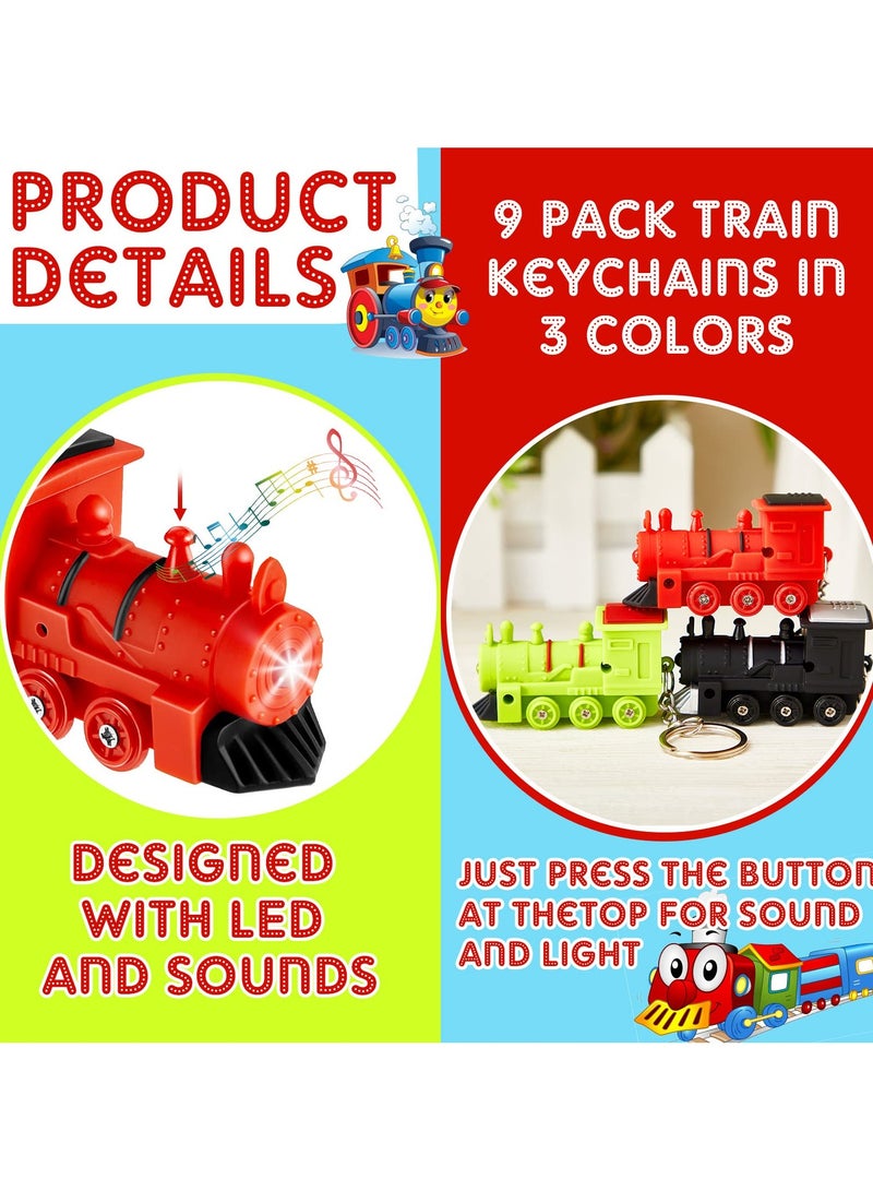 KASTWAVE 9 Pcs Trains Keychains with Lights and Sounds, Birthday Party Gift Pendant for Kids Backpack, Train Keychains Toy for Boy Girl School Classroom Bag - Image 3