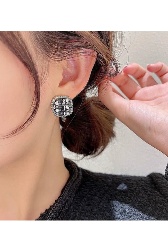 Goolsky New Retro Fabric Stud Earrings for Women | Plaid Design with Rhinestones | Korean Sweet Style | S925 Silver Post Jewelry  - Image 2