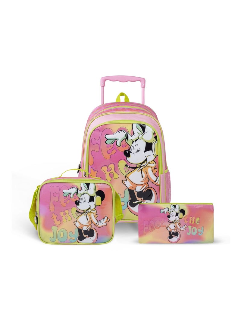 Disney Minnie Mouse 3-in-1 Trolley Set 18" – Official Minnie Mouse Rolling School Backpack with Lunch Bag & Pencil Case, Wheeled School Bag Set for Girls - Image 1