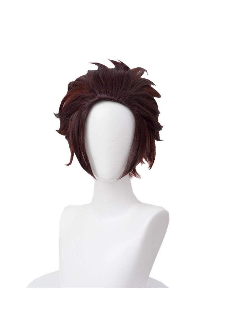 LaBeaute - LABEAUTÉ Anime Short Wig Halloween Wig Character Wig Cosplay Clothes for Demon Slayer: Kimetsu no Yaiba (Brown) - Image 1