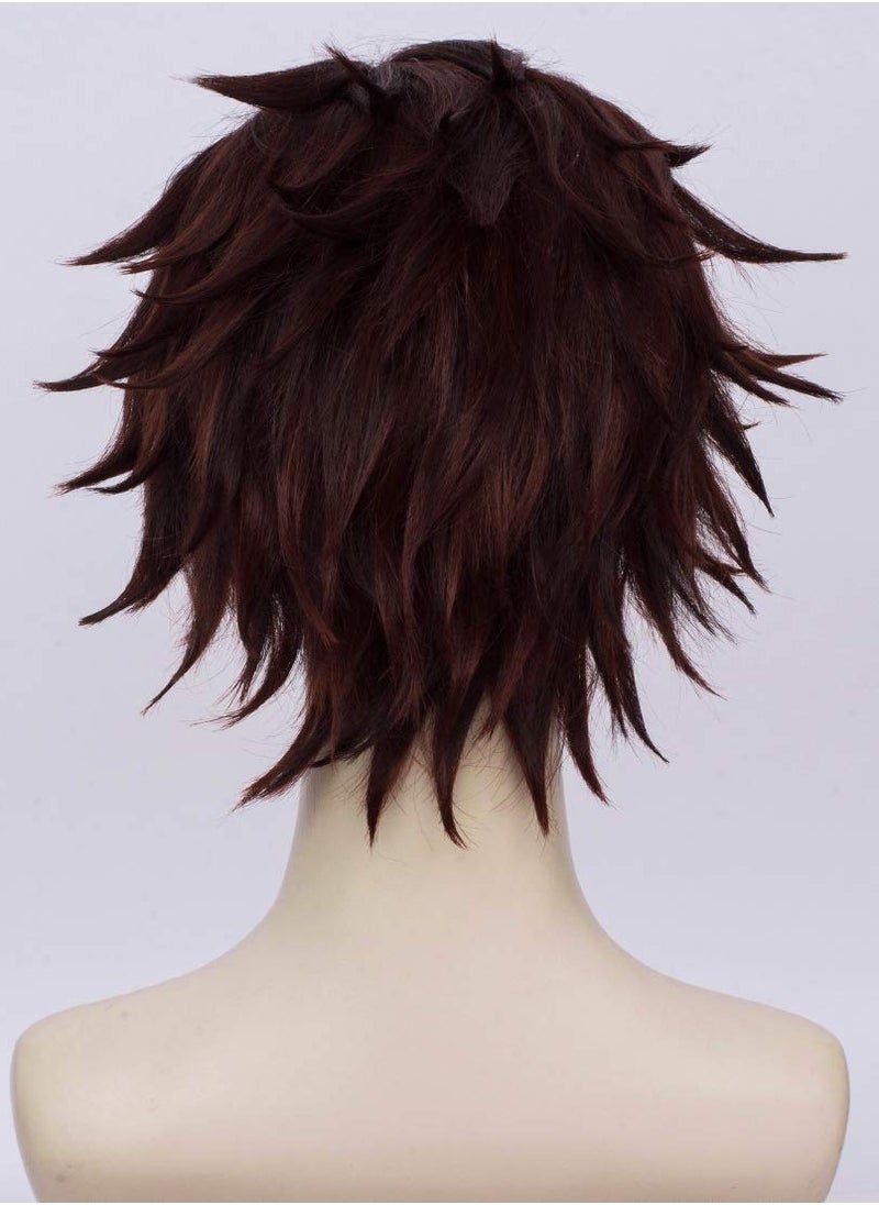 LaBeaute - LABEAUTÉ Anime Short Wig Halloween Wig Character Wig Cosplay Clothes for Demon Slayer: Kimetsu no Yaiba (Brown) - Image 1