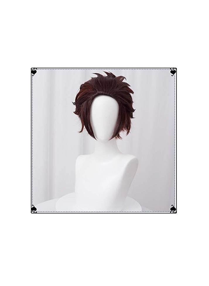 LaBeaute - LABEAUTÉ Anime Short Wig Halloween Wig Character Wig Cosplay Clothes for Demon Slayer: Kimetsu no Yaiba (Brown) - Image 1