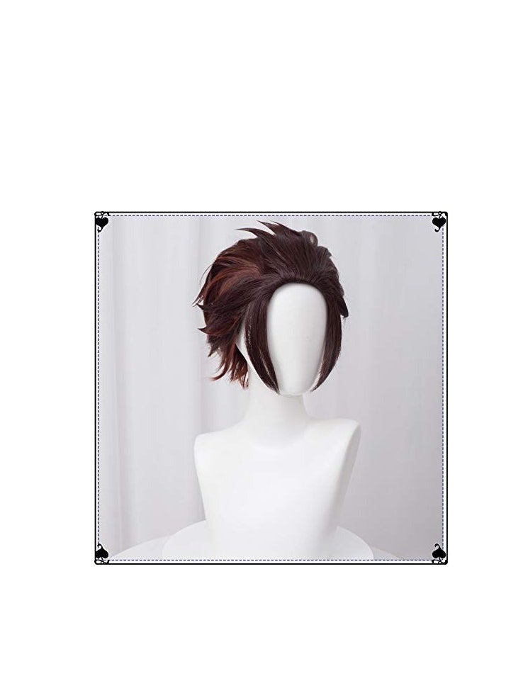 LaBeaute - LABEAUTÉ Anime Short Wig Halloween Wig Character Wig Cosplay Clothes for Demon Slayer: Kimetsu no Yaiba (Brown) - Image 1