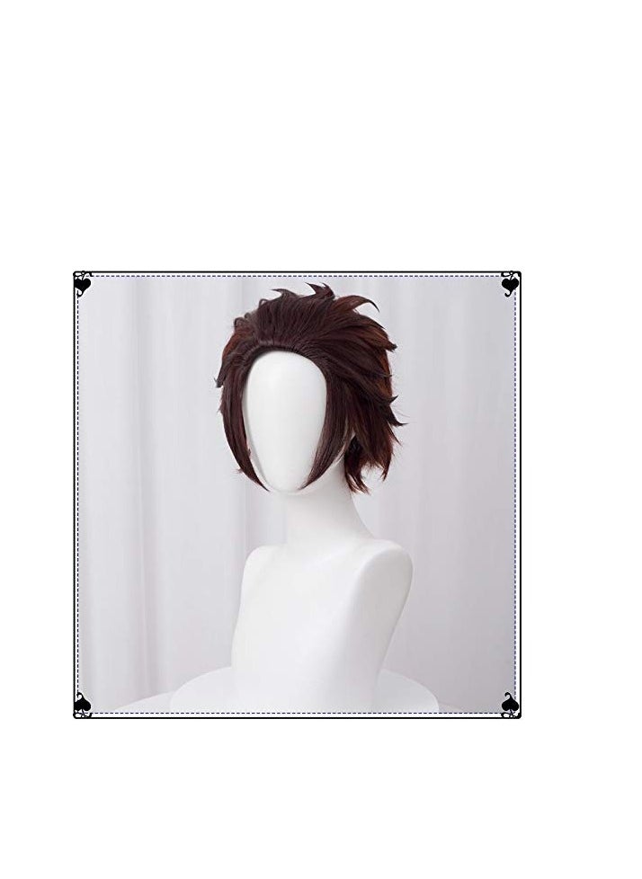 LaBeaute - LABEAUTÉ Anime Short Wig Halloween Wig Character Wig Cosplay Clothes for Demon Slayer: Kimetsu no Yaiba (Brown) - Image 1