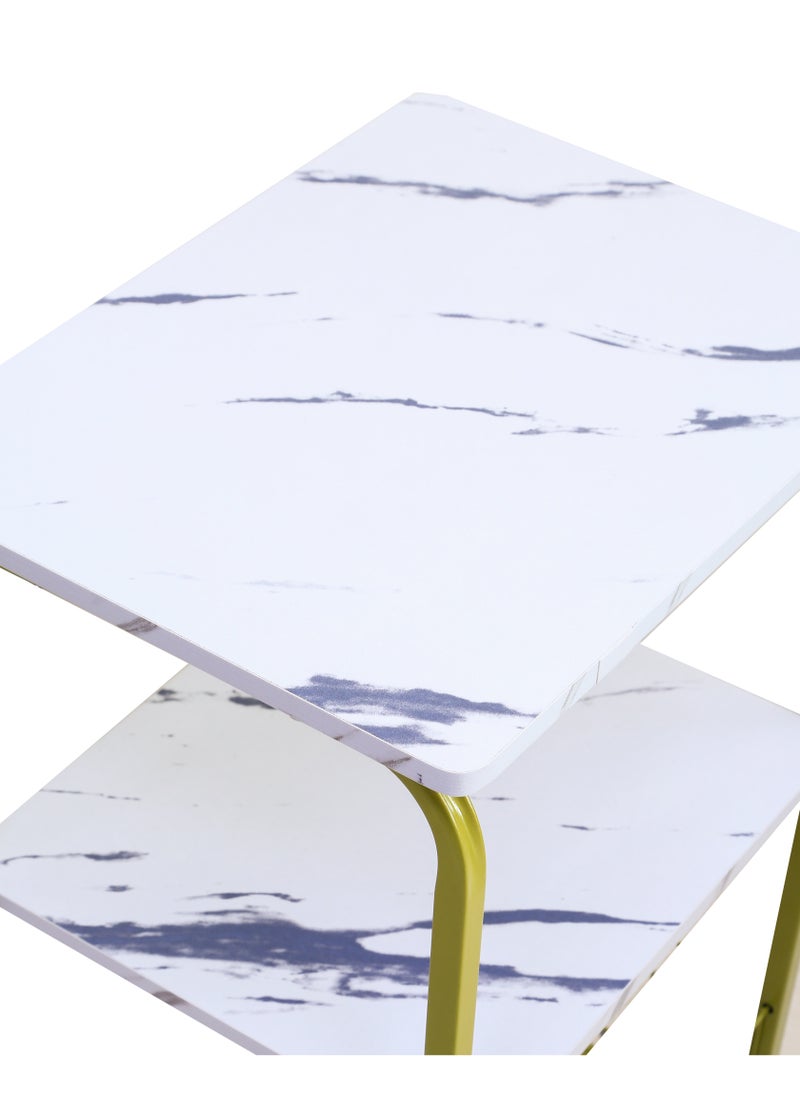 AFT - Modern design End Table Side Table 3 Tiers White Marble particular board top Nightstand Industrial Retro Storage Shelf for Living Room Bedroom Kitchen Family and Office, Stable Wood and Metal Frame. (White) Arfan - Image 1