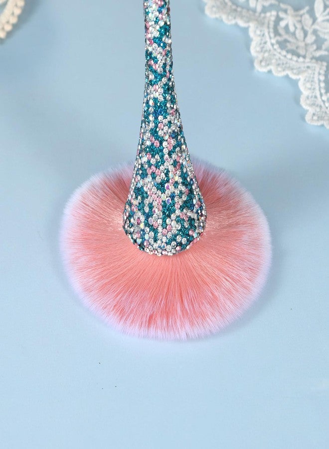 SILPECWEE 1pc Nail Art Dust Brushes For Acrylic Nails Pink Shiny Rhinestone Fluffy Powder Brush Loose Face Cosmetics Blending Liquid Foundation Powder Make Up Brushes Nail Cleaning Tools - Image 2