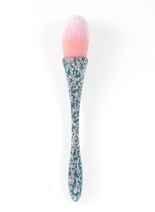 SILPECWEE 1pc Nail Art Dust Brushes For Acrylic Nails Pink Shiny Rhinestone Fluffy Powder Brush Loose Face Cosmetics Blending Liquid Foundation Powder Make Up Brushes Nail Cleaning Tools - Image 1