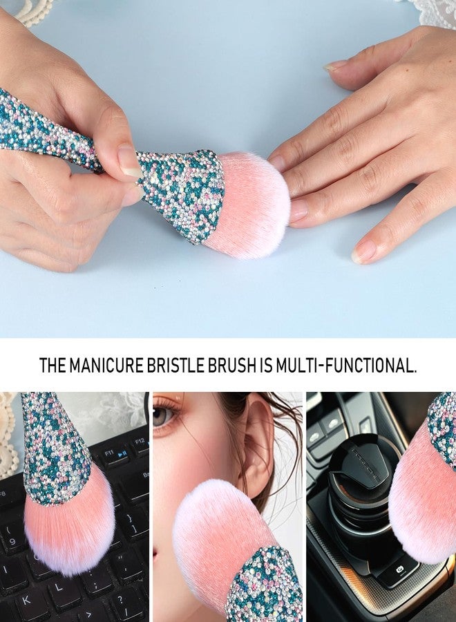 SILPECWEE 1pc Nail Art Dust Brushes For Acrylic Nails Pink Shiny Rhinestone Fluffy Powder Brush Loose Face Cosmetics Blending Liquid Foundation Powder Make Up Brushes Nail Cleaning Tools - Image 5