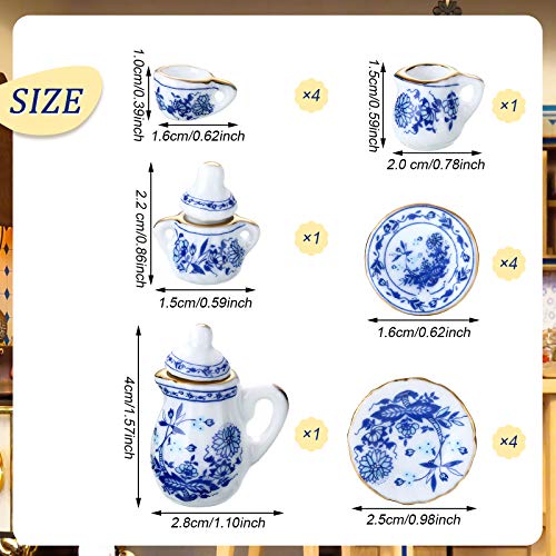 Skylety 60 Pieces 1:12 Scale Miniatures Dollhouse Porcelain Tea Cup Set, Flower Pattern, Plum Blossom, Red Rose Teapot Cup Set Porcelain Accessories(Blooming Porcelain Series) - Image 2