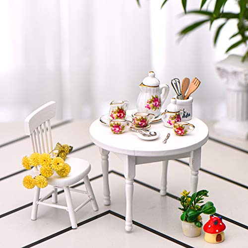 Skylety 60 Pieces 1:12 Scale Miniatures Dollhouse Porcelain Tea Cup Set, Flower Pattern, Plum Blossom, Red Rose Teapot Cup Set Porcelain Accessories(Blooming Porcelain Series) - Image 5