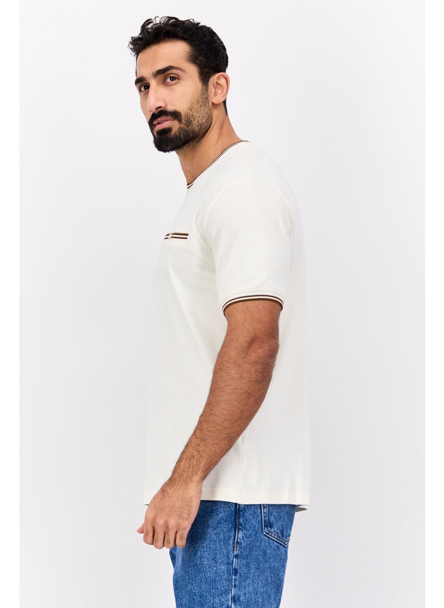 Cactus Man by Ricky Singh - Men Crew Neck Short Sleeves Plain T-Shirt, Beige - Image 1