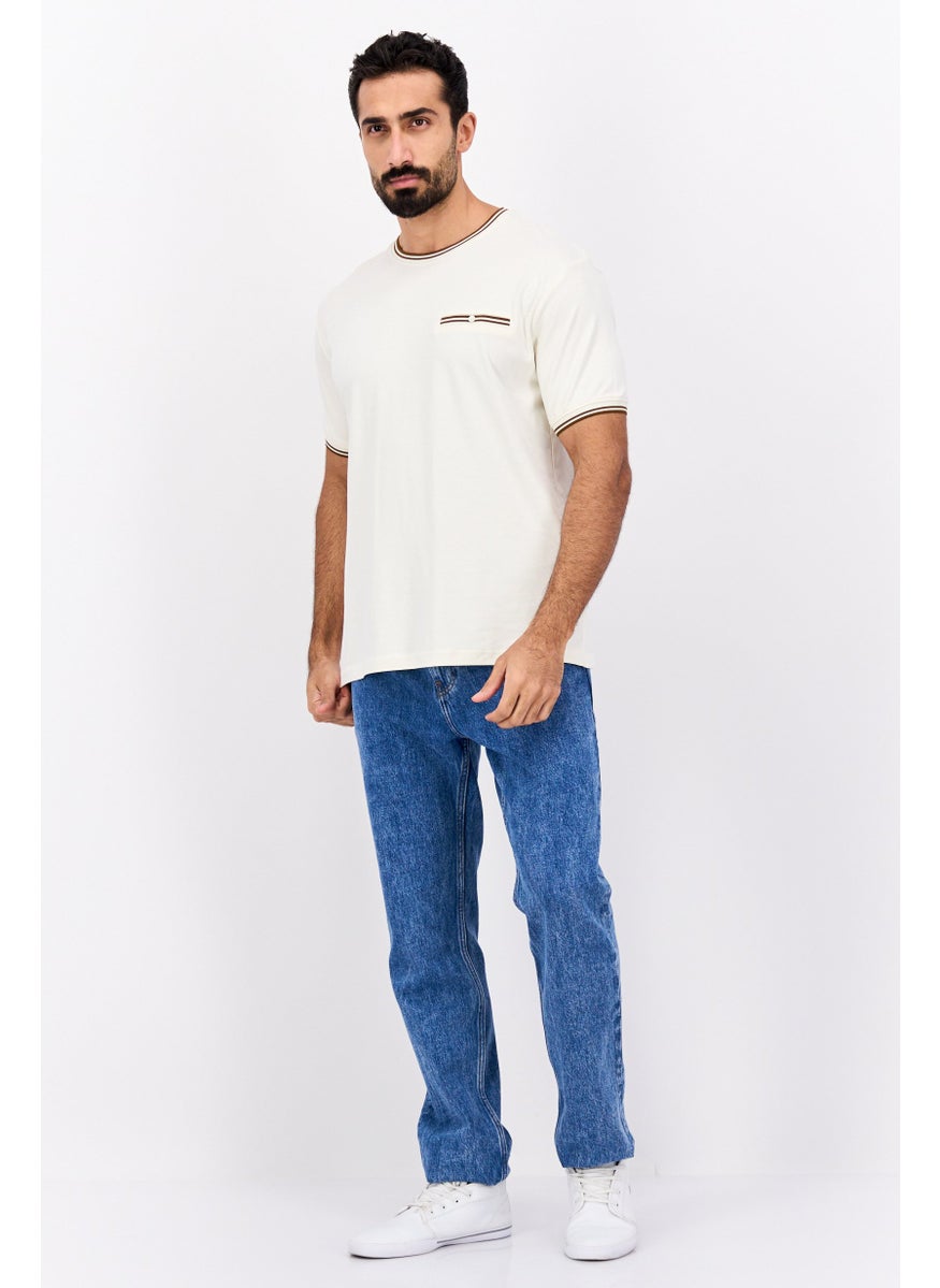 Cactus Man by Ricky Singh - Men Crew Neck Short Sleeves Plain T-Shirt, Beige - Image 1