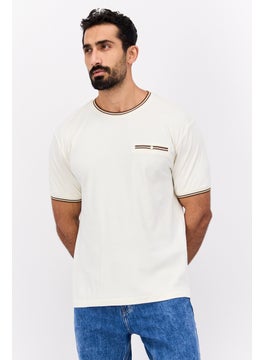 Men Crew Neck Short Sleeves Plain T-Shirt, Beige