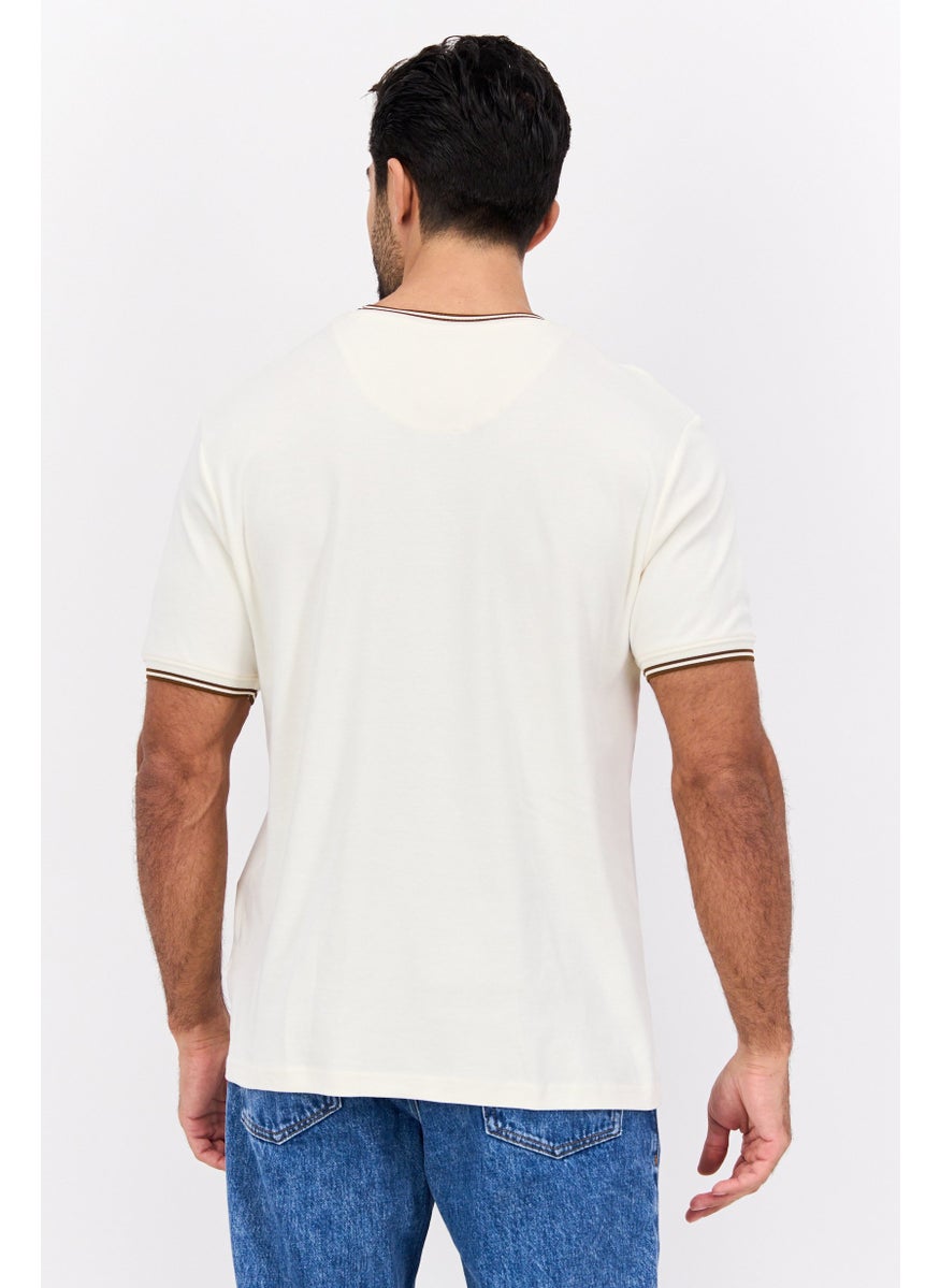 Cactus Man by Ricky Singh - Men Crew Neck Short Sleeves Plain T-Shirt, Beige - Image 1