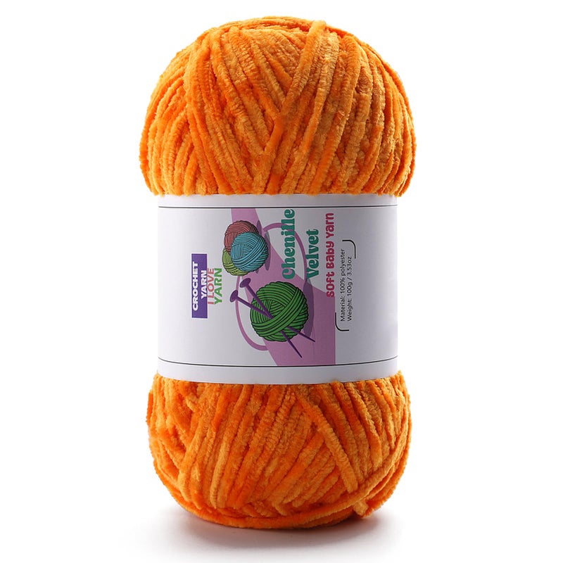 DAERBOF Plush Chunky Chenille Yarn Fluffy Velvet Yarn for Crocheting Soft Thick Bulky Yarn for Knitting and Making Clothes Hats Scarves Blankets Cushions 35oz 1968yds Each Orange - Image 3