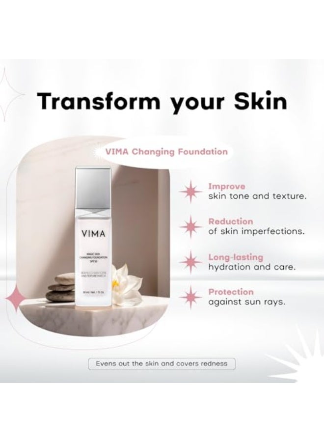 VIMA مFoundation Vima لتغيير اللون مع واقي الشمس - خالي من العطور - خالي من البارابينات ومكياج نباتي - تغطية خفيفة وطويلة الأمد - 1 أونصة سائلة - Image 2