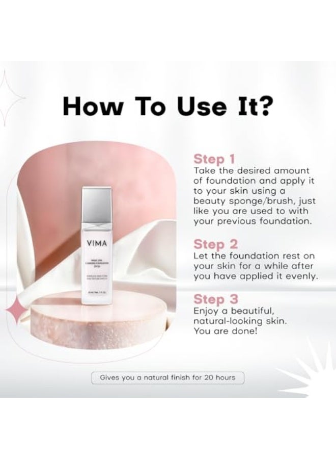 VIMA مFoundation Vima لتغيير اللون مع واقي الشمس - خالي من العطور - خالي من البارابينات ومكياج نباتي - تغطية خفيفة وطويلة الأمد - 1 أونصة سائلة - Image 5
