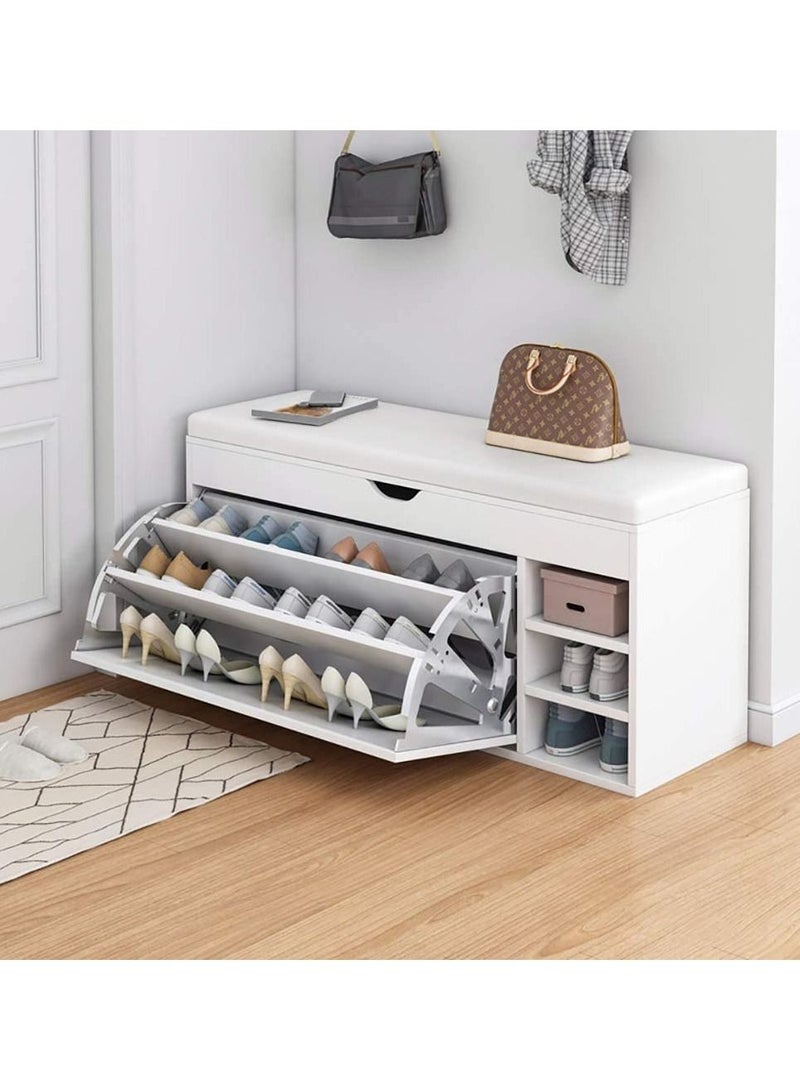 Shoe Storage Bench, Household Entry Door Combined Shoes Cabinet, Space Saving Multi-functional Shoe Storage Rack, Shoe Bench with 3 Tier Adjustable Shelves