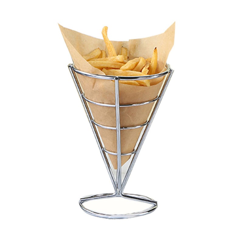 Silver Metal Wire Cone Basket French Fry Chips Food Display Stand Home Outdoor Event - Image 4