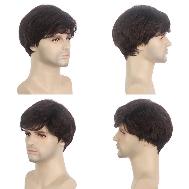 STfantasy Mens Brown Wig Male Guy Short Layered Cosplay Costume Party Natural Hair 12" - Image 4